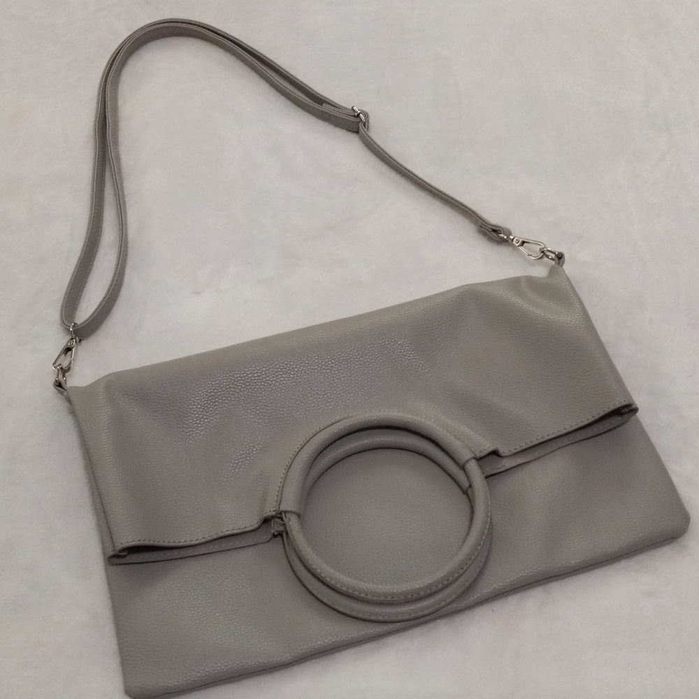 Boutique Gray Faux Leather Foldover Retro Shoulder Bag